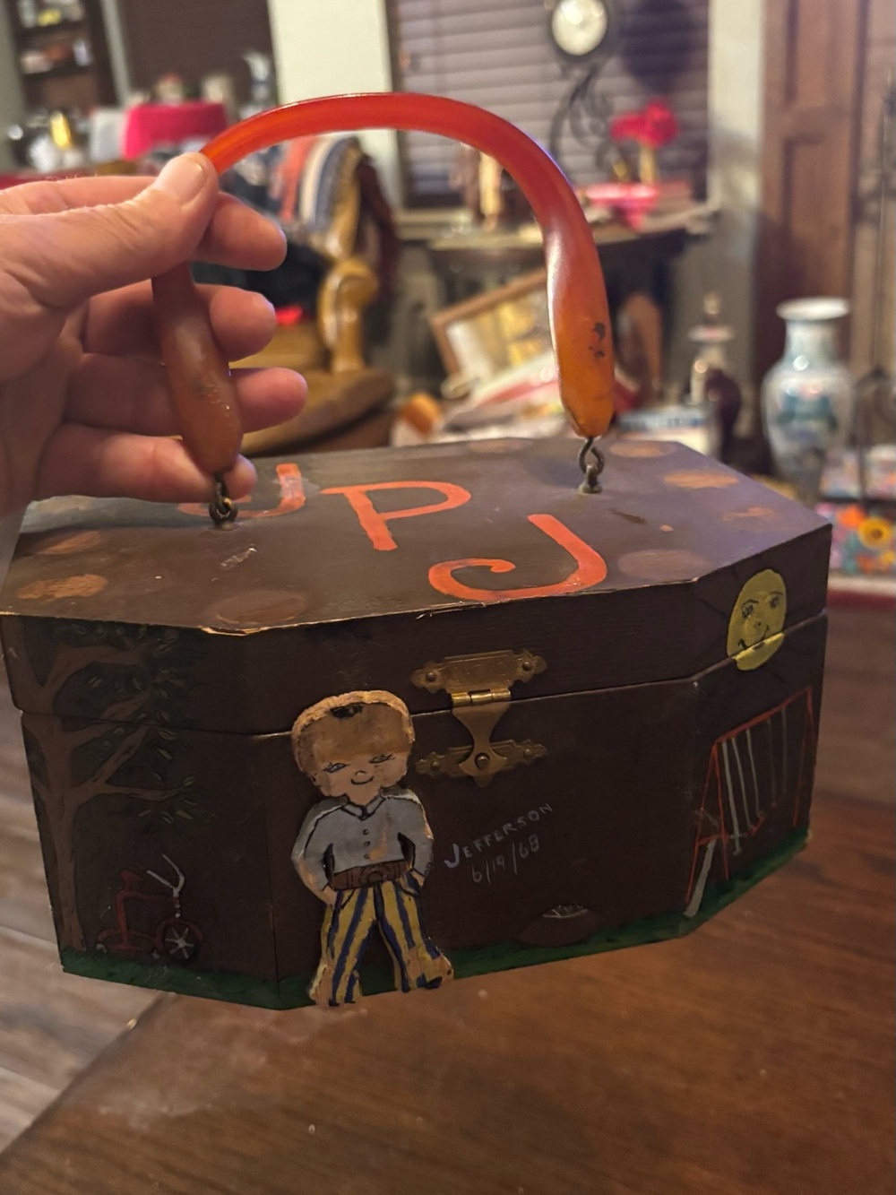 Vintage 1968 Handmade Folk Art Memory Box Vietnam Era Hippie Boho Decor